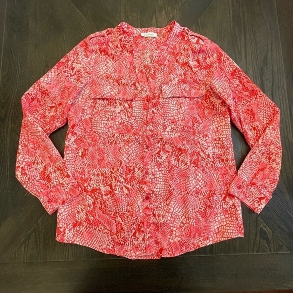 Calvin Klein Tops - Calvin klein pink snakeskin print button down blouse size medium